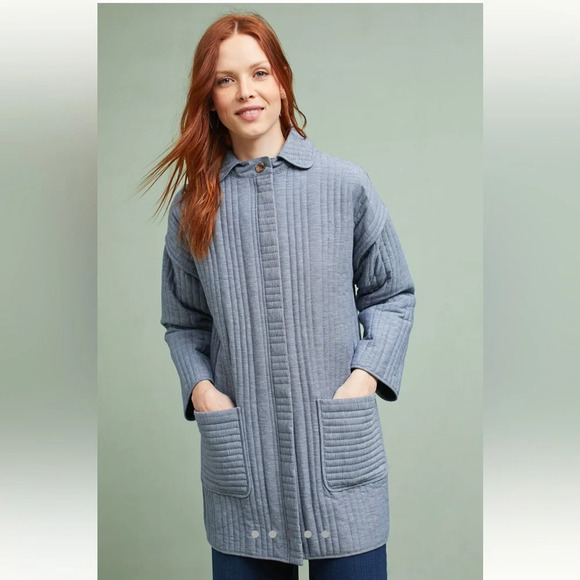 34N & 118W for ANTHROPOLOGIE‎ Blue and white micro stripe quilted jacket size M. - Picture 3 of 16